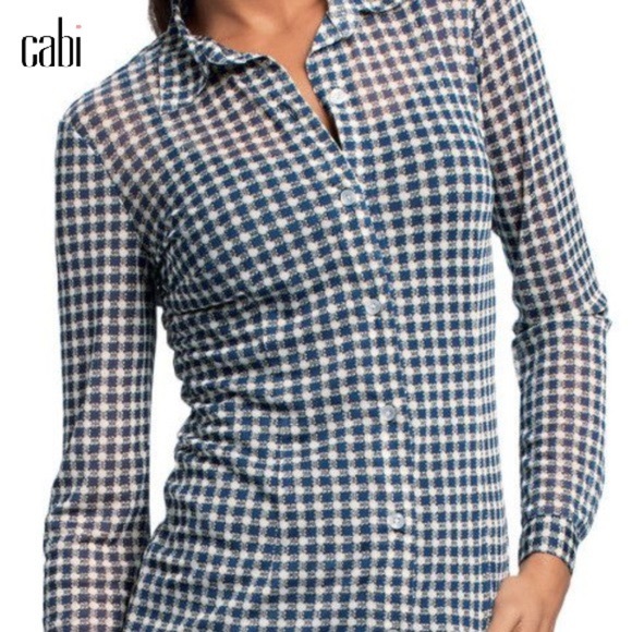 Cabi sheer navy check pattern button down shirt - Picture 7 of 16